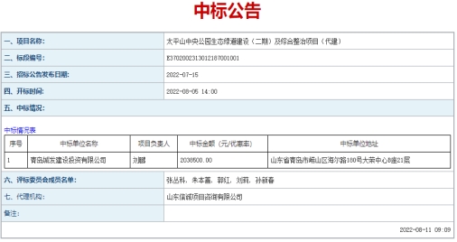 青島城發(fā)建設(shè)投資有限公司  成功中標(biāo)太平山中央公園生態(tài)綠道建設(shè)（二期）、  市級(jí)示范口袋公園、市級(jí)公園拆墻透綠項(xiàng)目